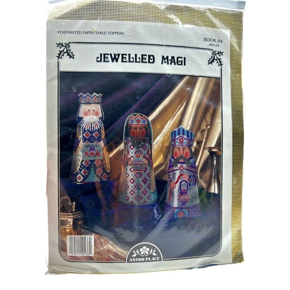 Christmas Cross Stitch Jewelled Magi Kit Table Topper /Three Wise Men Vintage - Picture 2 of 3